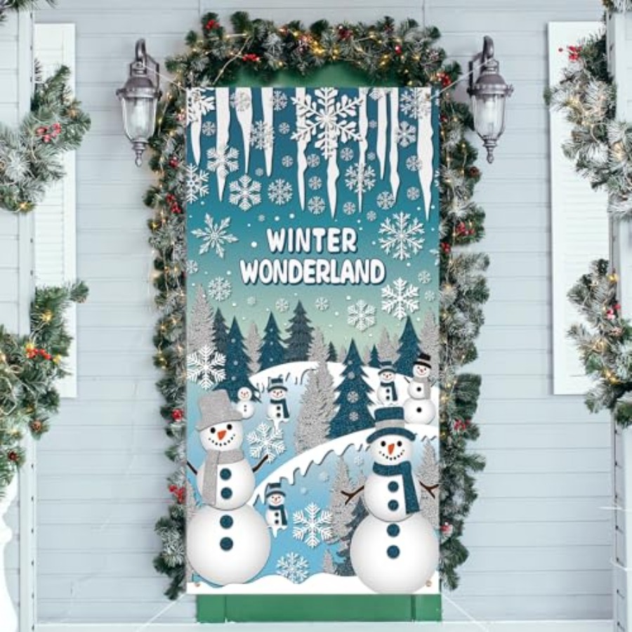 Home Office Background - Winter Door Cover Winter Wonderland Blue