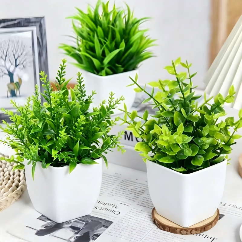 Home Office Word - Mini Artificial Potted Plants White Pot
