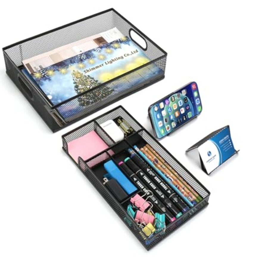 Black Metal Mesh Desk Drawer O - Desktop Organizer Bamboo avaliação e preço