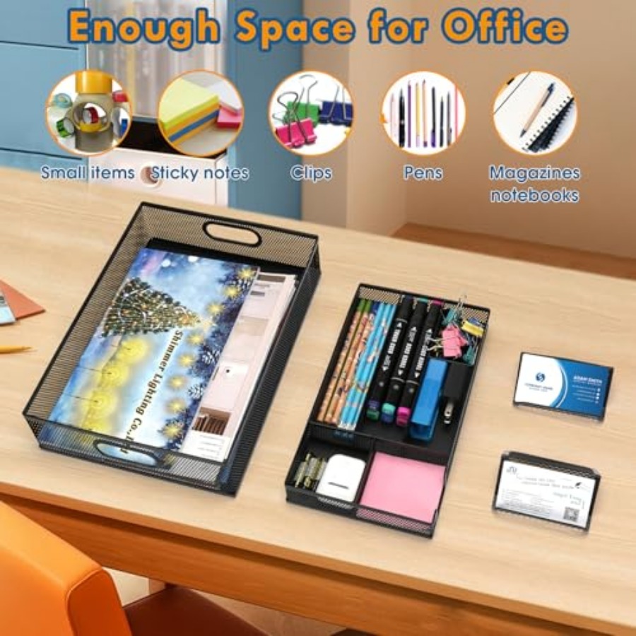 Black Metal Mesh Desk Drawer O - Desktop Organizer Bamboo avaliação e preço