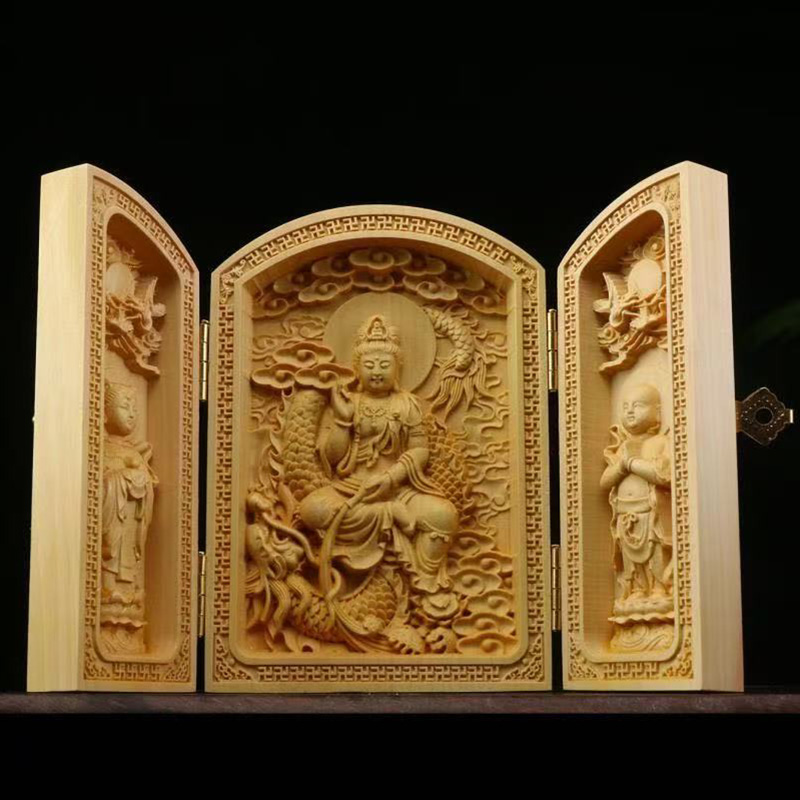 wood carving Guanyin, God of W - Home Office Feng Shui avaliação e preço