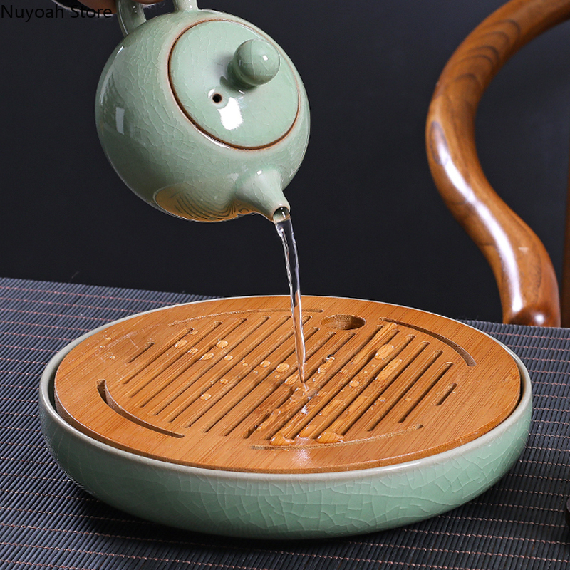 Ceramic Round Tea Tray Househo - Desktop Organizer Bamboo avaliação e preço