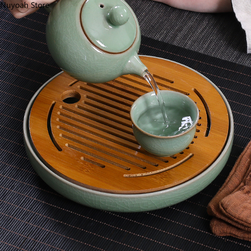 Ceramic Round Tea Tray Househo - Desktop Organizer Bamboo avaliação e preço