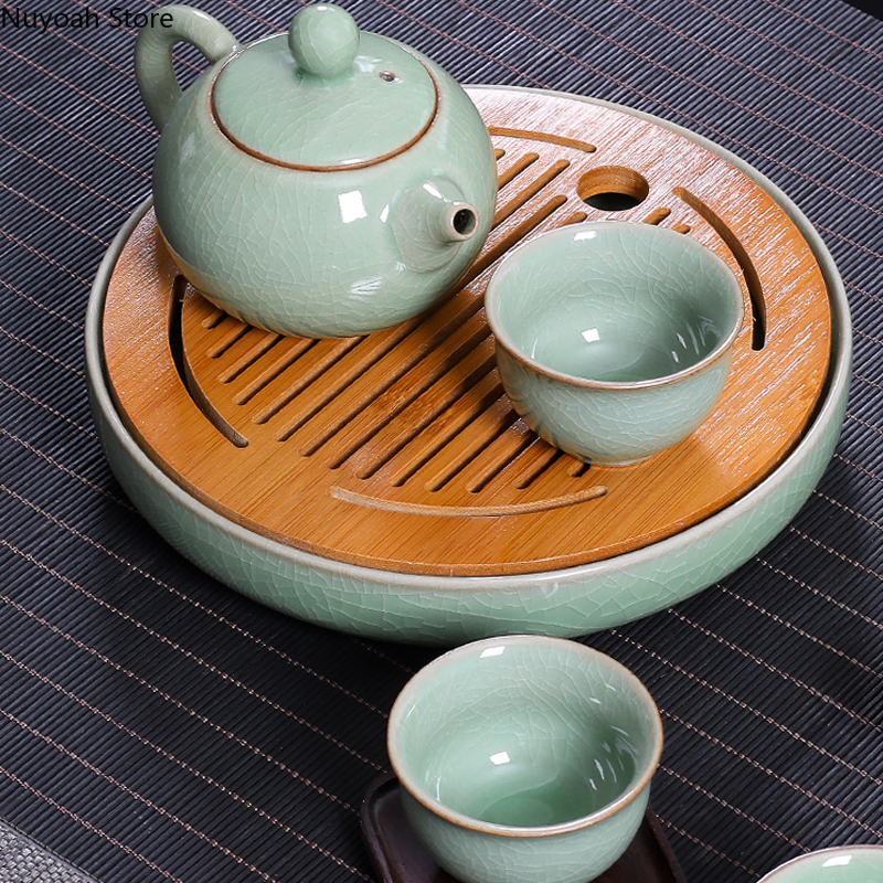 Ceramic Round Tea Tray Househo - Desktop Organizer Bamboo avaliação e preço