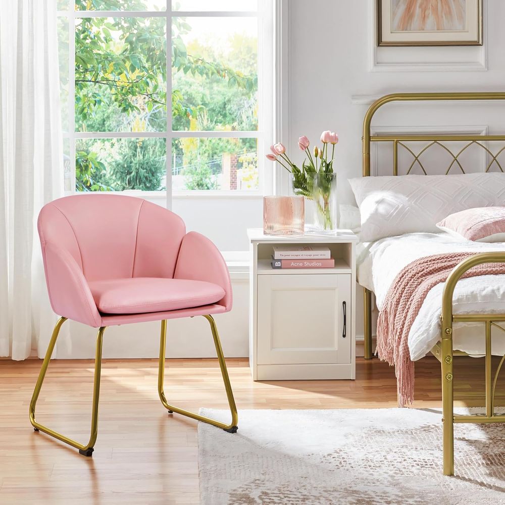 Pink PU Leather Vanity Chair w - Home Office Kitchen avaliação e preço