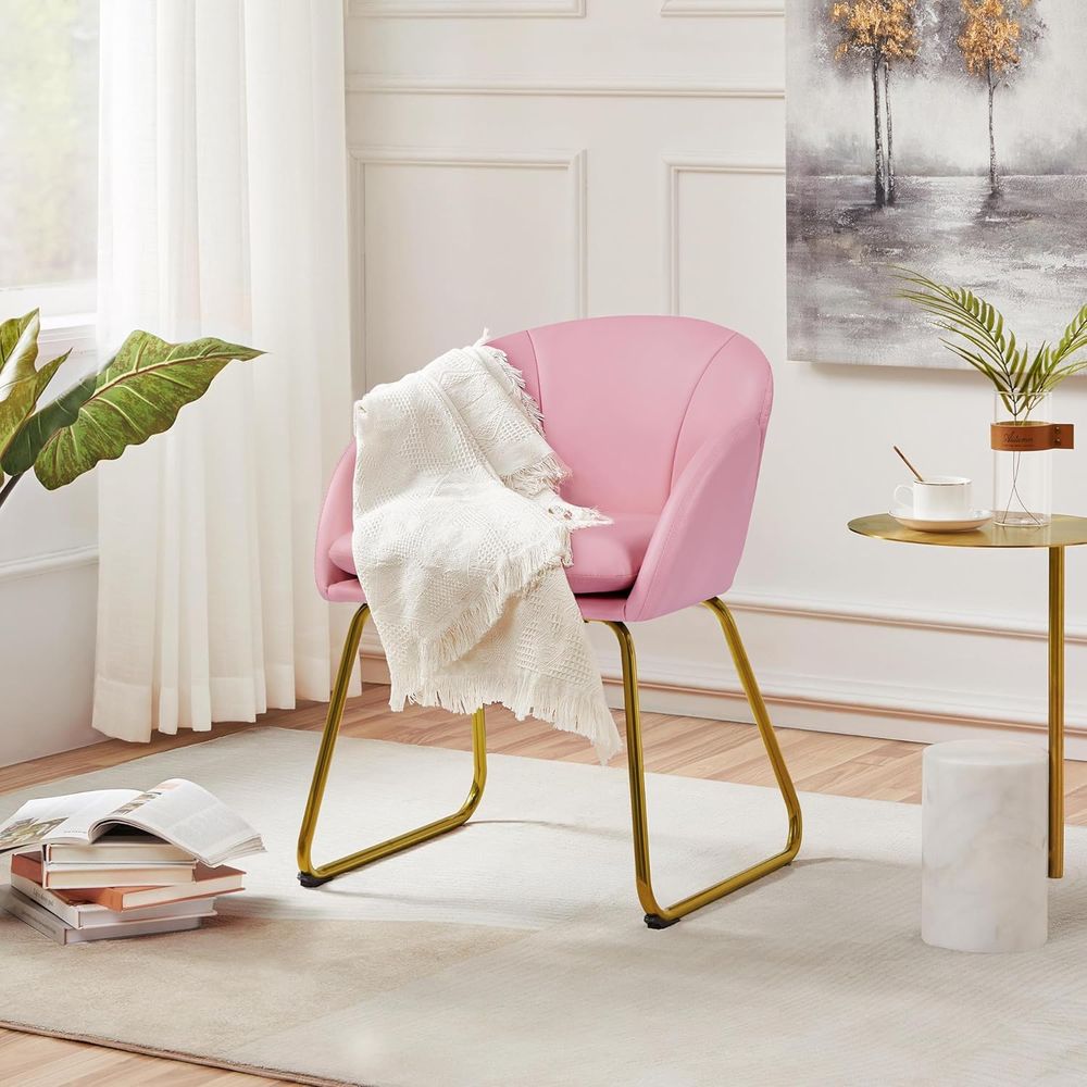 Pink PU Leather Vanity Chair w - Home Office Kitchen avaliação e preço